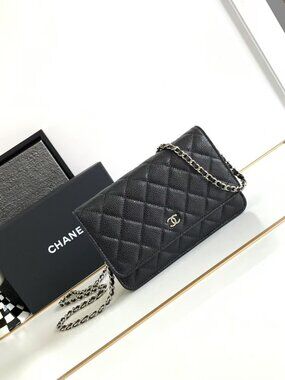 CHANEL Black Quilted Crossbody Bag with Sliver Chain